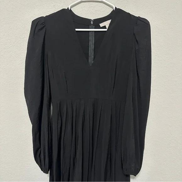 Chlesey28 Pleated Puff Shoulder Long Sleeve Midi Dress Black Womens Size Small - Picture 10 of 14